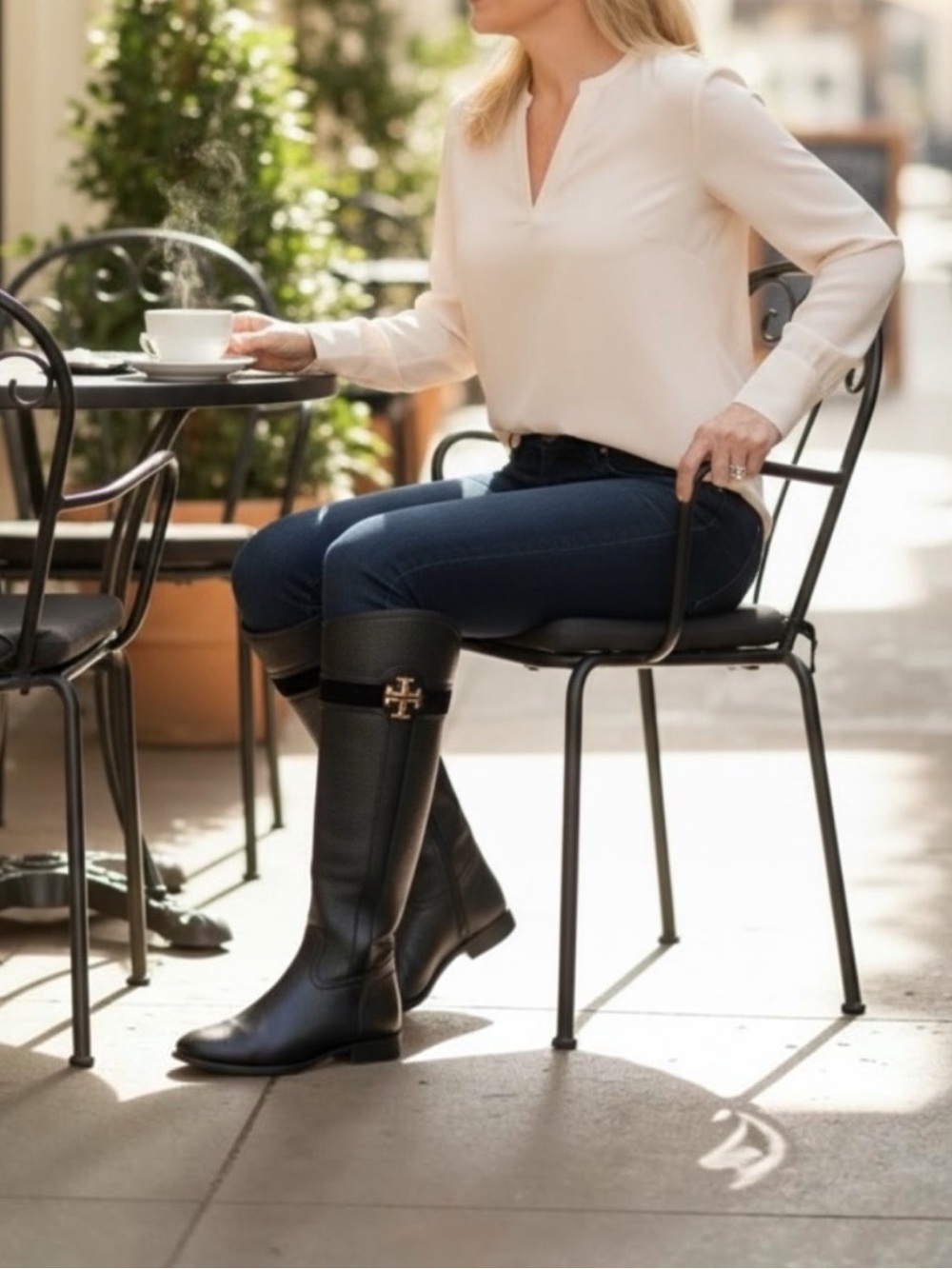 Tory Burch Alaina Black Pebbled Leather Riding Boots 30mm Size 7